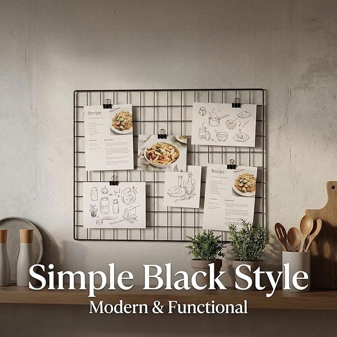 Kaforise Wire Wall Grid Panel, Multifunction Painted Photo Hanging Display and Wall Storage Organizer, Pack of 2, Size 25.6x17.7inch, Black