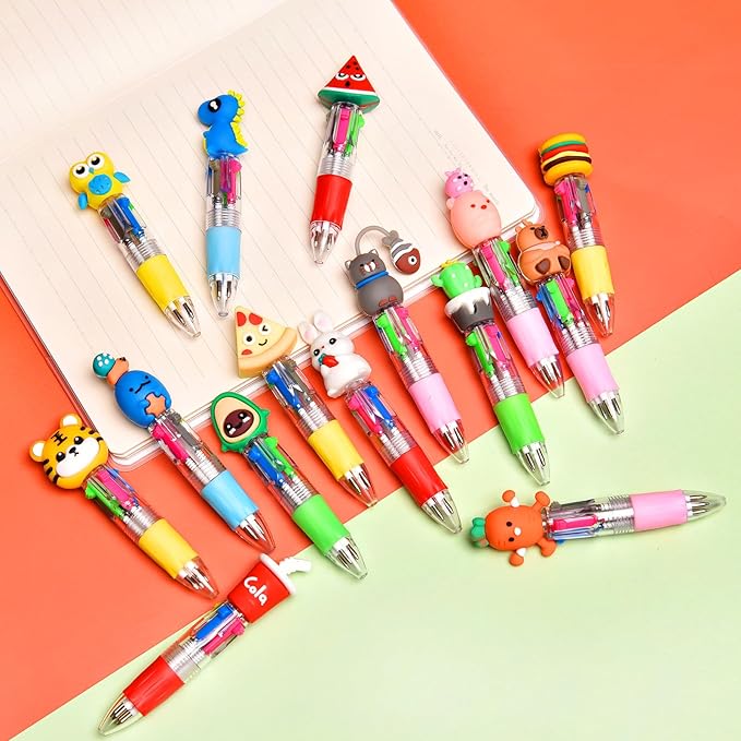 24Pcs Mini Multicolor Pens in One 4-in-1, Cute Pens Bulk for Party Favors and Birthdays, Delightful Ballpoint Pen Back To School Gifts Classroom Student Prizes