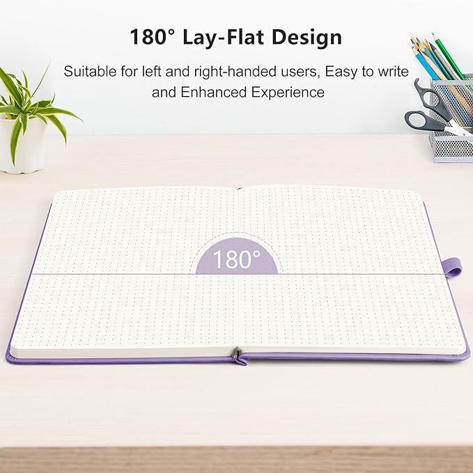RETTACY Dotted Journal Notebook, 192 Pages, A5 Medium Size (5.7'' x 8.3''), Leather Hardcover, 100 GSM Thick Paper, for Bullet Journaling, Planning, Tracking (Purple)