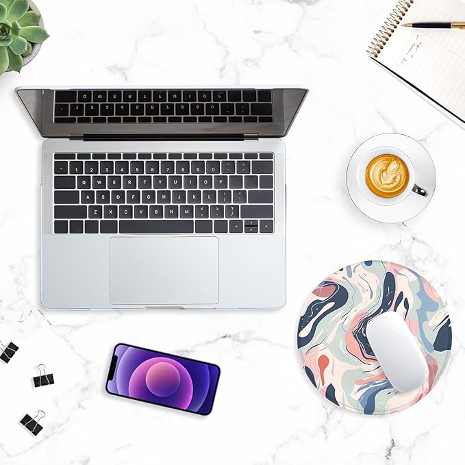 ITNRSIIET Round Mouse Pad with Stitched Edge Premium-Textured Waterproof Non-Slip Rubber Base Desktop Protection Mat Diameter 8.7 inches, Art Style Pattern