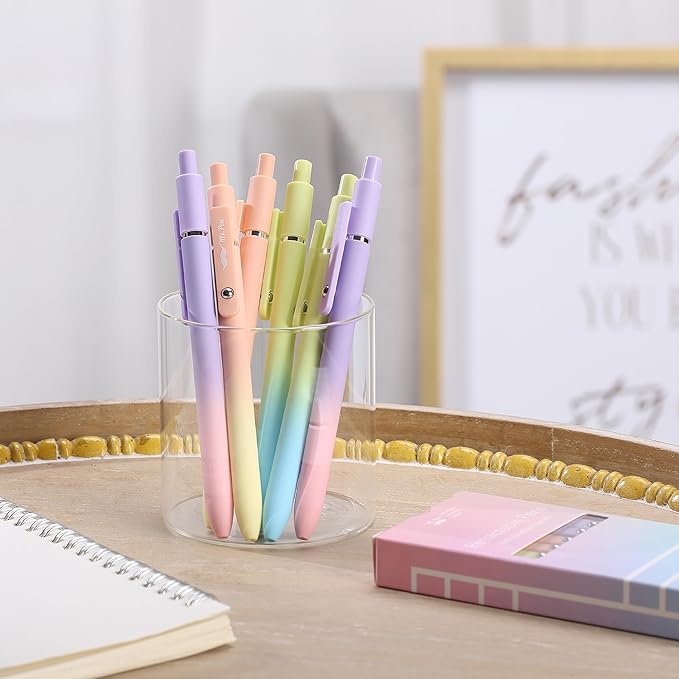 Mr. Pen- Retractable Gel Pens, 6 Pack, Gradient Color Barrels, Black Gel Pens, Fast Dry, Fine Point 0.5mm, Retractable, Cute Pens, Gel Ink Pens, Aesthetic Pens for Journaling