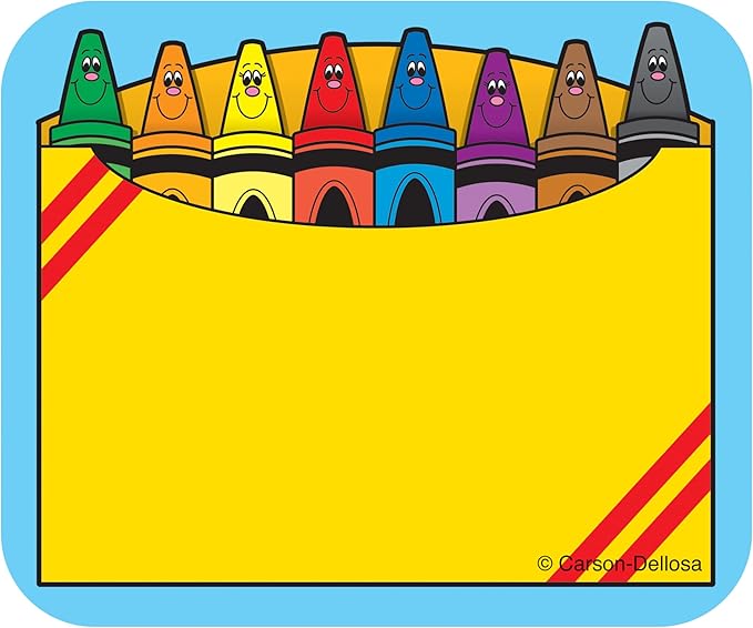 Carson Dellosa 40PC Name Tags, Nametags with Crayons for Daycare Labels, Locker Organization, Hello My Name is Stickers, Back to School Decor, Classroom Essentials, and Teacher Supplies
