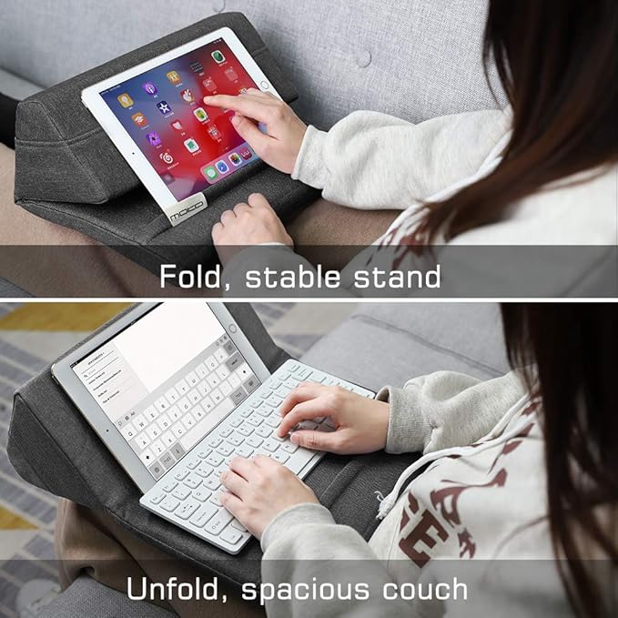 Moko Tablet Pillow Stand, Soft Bed Pillow Holder Xmas Gift for up to 11" Pad, Fits iPad 10.2"(9th Gen), New iPad mini 6 8.3" Air 4/3, iPad Pro 11/10.5/9.7, Mini 5 4, Galaxy Tab S6/S7 11", Space Gray