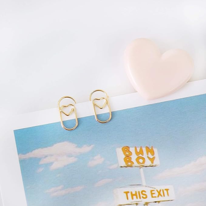 200 Pcs Small Gold Paper Clips Love Heart Shaped Paperclips Stainless Steel in Tinplate Paper Clips Holder for Office School Home Desk Organizers