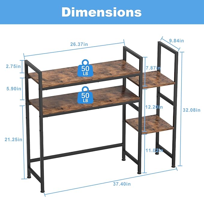 Desktop Bookshelf, Computer Desktop Bookcase Multipurpose Wood Desk Hutch Bookshelf High-Capacity Desk Hutch Organizer for Computer (Brown)