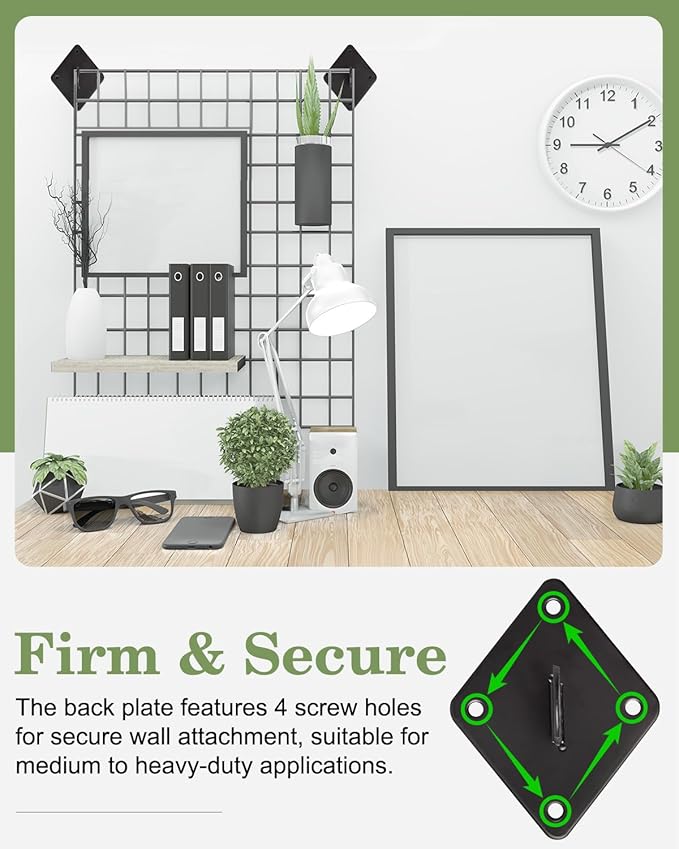 Gridwall Mount Brackets Black, 12 Pcs Grid Wall Accessory for Wall Grid Panels, Perfect for Clothing Stores, Retail Displays, Home, Wall Organization