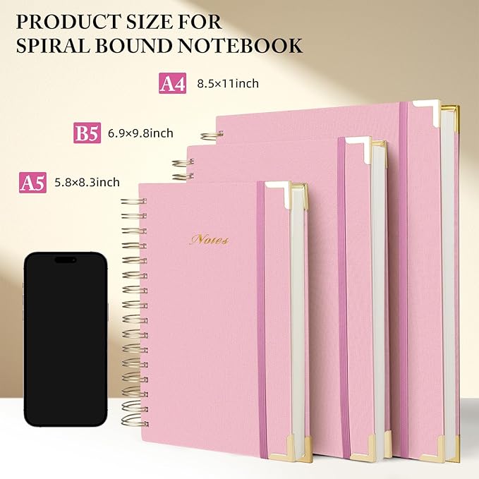 Spiral Notebook Journal, 328 Pages Linen Hardcover College Ruled Notebook, Lined Thick Journals for Women Men, A4 Thick Spiral Journal for Writing, 100GSM Paper, Cute Notebooks for Work School
