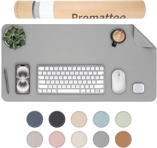 Oversized Non-Slip Desk Pad Protector with Premium Gift Box – Vegan Leather Waterproof Laptop Mat for Keyboard & Mouse, Grips Desk Firmly – Large Office Pad– Mist Gray