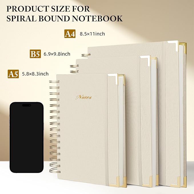 Spiral Notebook Journal, 328 Pages Linen Hardcover College Ruled Notebook, Lined Thick Journals for Women Men, B5 Thick Spiral Journal for Writing, 100GSM Paper, Cute Notebooks for Work School
