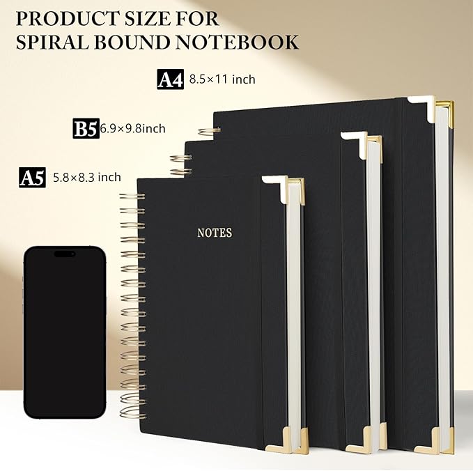 Spiral Notebook Journal, 328 Pages Linen Hardcover College Ruled Notebook, Lined Thick Journals for Women Men, B5 Thick Spiral Journal for Writing, 100GSM Paper, Cute Notebooks for Work School