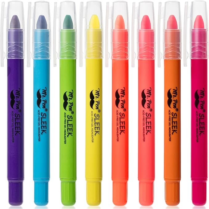 Mr. Pen No Bleed Gel Highlighter, Bible Highlighters, Assorted Colors, Pack of 8