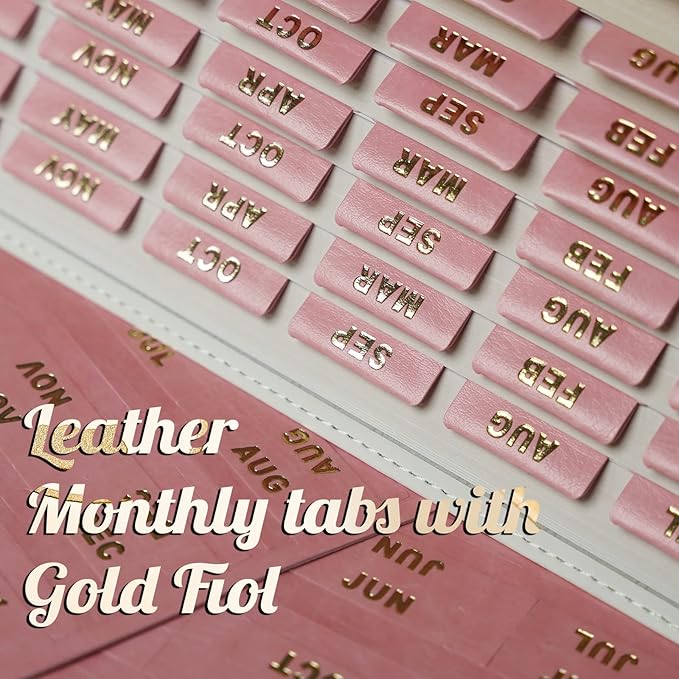 UPAFEXXI-Leather Monthly Tabs, 48 Pcs Planner Tabs, Calendar Month Stickers for Planners, Organizing and Sorting Out Notebooks(Pink)