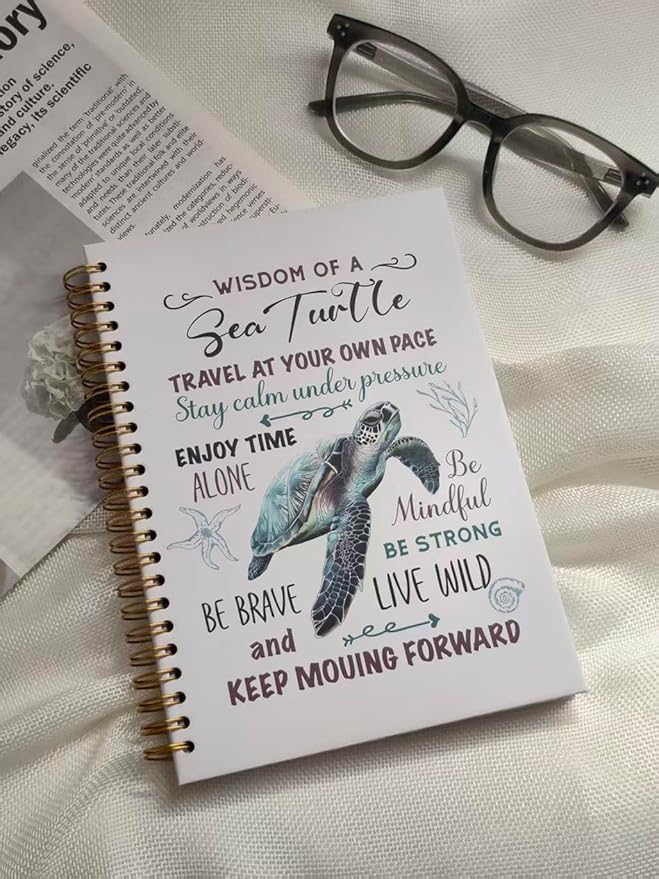 Cute Notebooks Journal For Women - Sea Turtle Dairy Funny Hardcover College Ruled Lined,5.8"X8.3",Pretty Spiral Meeting Notebook,Gifts For Sea Turtles Lover Men Friends On Birthday Christmas Mothers Day (White)