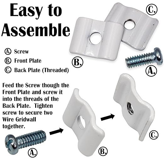 888 Display USA, Inc Gridwall Joining Clips Connectors for Wire Grid Panels and Grid Wall - 20 Pack (White)