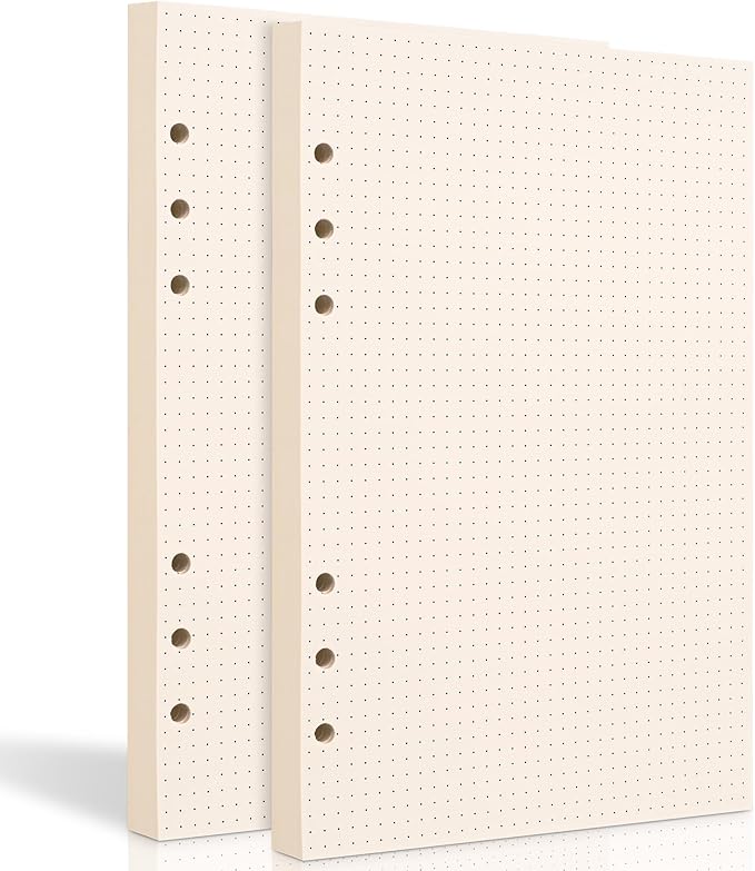 2 Packs A5 Dot Grid Paper, 6 Hole Punched,A5 Dotted Refill Paper for Planner/Binders/Organizer, 8.3x5.6 Inch,80 Sheets,Beige,100GSM