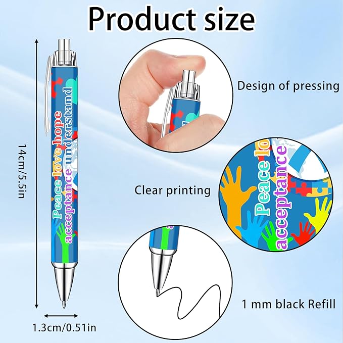 Idealmuzik Autism Awareness Ballpoint Pens, 10 Pack – Inspirational Quote Pens with Puzzle & Heart Designs, Encouraging Writing Pens for Office, School, Events & Everyday Use