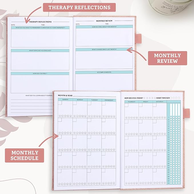 Mental Health Journal for Women and Men - Anxiety & Guided Journal with Mood & Habit Tracker - Take 5 Minuets Everyday - 91 Days Self Care Journal with Prompts, Pink