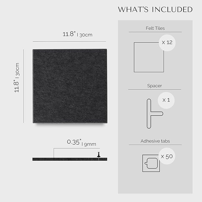 Large Bulletin Board 48x36- Office Wall Organizer to Replace Your Old Cork Boards for Walls for Office Decor -12-Pack Felt Wall Tiles to Use in Home Office Decor, Classroom Décor (Moonstone)