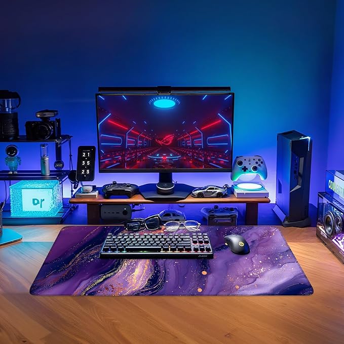 Purple Extended Gaming Mouse Pad 31.5x11.8inches Large Desk Mat Anti-Slip Rubber Base & Durable Stitched Edges for Gamers Smooth Mouse Writing Surface for Desk Office/Home