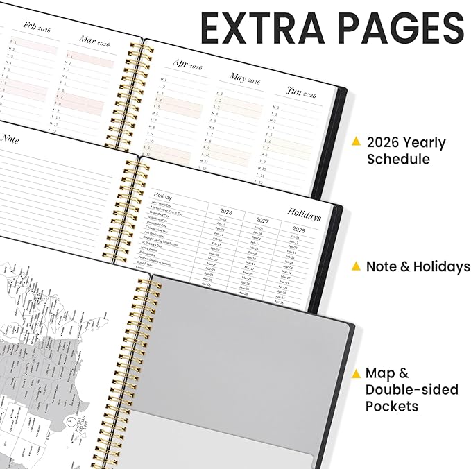 2026 Planner, Annecy Weekly ＆ Monthly Planner 2026, Jan. 2026 – Dec. 2026, 8.5" x 11" Monthly Agenda Planner with Tabs, Waterproof Flexible Cover, Spiral Binding, Double-sided Pocket, Bookmark, Black
