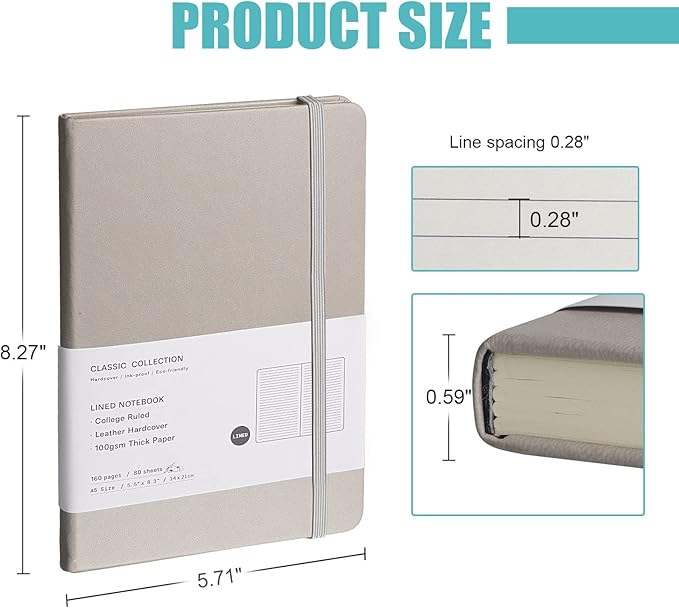 Lined Journal Notebook, 6Pack Hardcover Notebook for Men & Women – Journals for Writing, Work, School, Home & Daily Notes, 160 Pages – Medium A5, 5.7"x8", 100 gsm Thick Paper (Grey)