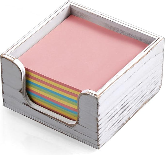Wood Sticky Note Holder, White Washed 3 x 3 Inch Post It Note Dispenser for Office Desk Accessories, Self Stick Note Pad Holder, Memo Pad Holder Dispenser Organizer for School Office Desk Supplies