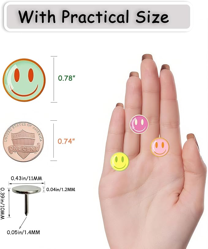 24Pcs Smiley Face Decorative Push Pins,Cute Thumb Tacks,Boarders for Bulletin Board,Cork Board Thumbtacks for Classroom Decor,Home Decor and Office Decor(Smiley Face)
