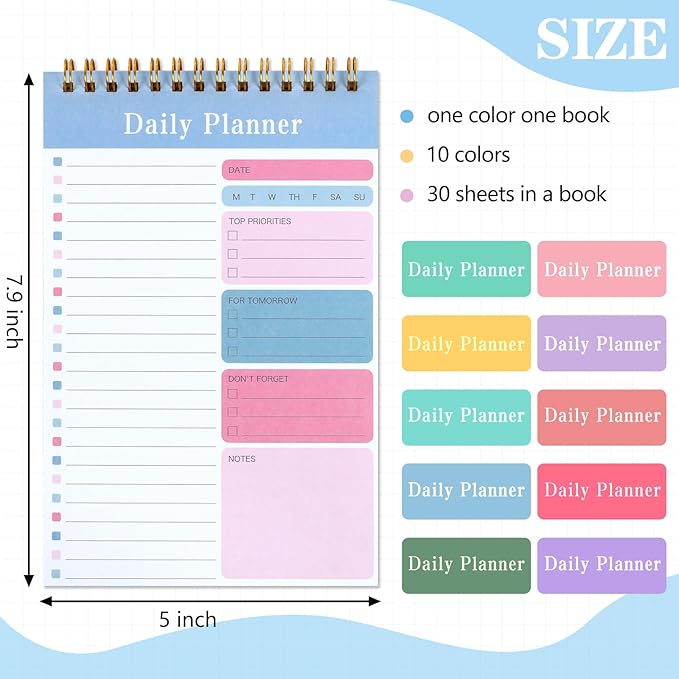 LABUK 10 Pack Daily To Do List Notebook 5" x 8" Daily Planner 30 Sheets Spiral to Do List Notebook for Classroom Office Plan Work Schedule Checklist