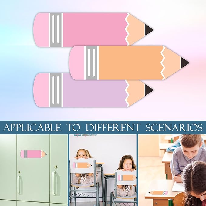 Colorful Pencils Shapes Student Name Tags - 45 Pcs Self-Adhesive Stickers for Teens - Multipurpose Name Label Favors Decorations & Supplies for Classroom Desks Bulletin Boards School -A08