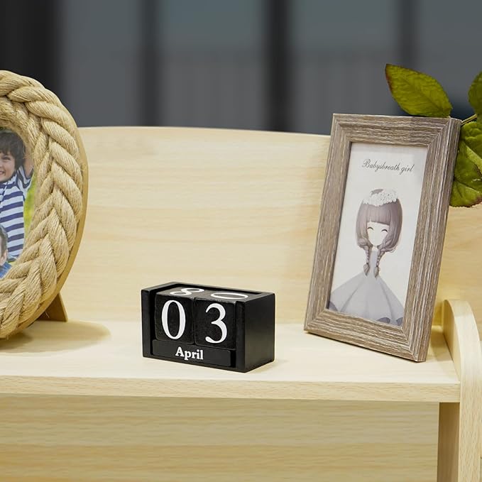 Notakia Black Wooden Block Calendar, Perpetual Desk Calendar, Stylish and Durable Block Calendar for Home and Office