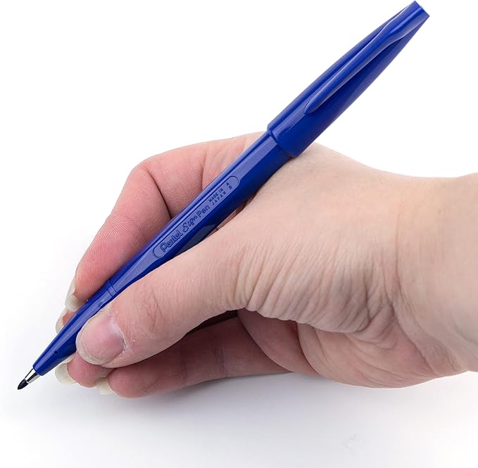 Pentel Sign Pen Fiber-Tipped Pen, Blue Ink, Box of 12 (S520-C)