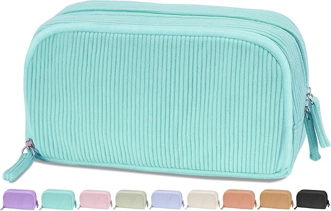 Sooez Big Capacity Pencil Case Pen Pouch, Soft Corduroy Pencil Bag with 3 Compartment, Multiple Pockets, Sturdy Zipper, Cute School Supplies Pen Bag Organizer For Teen Girls College-Mint Green
