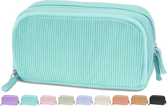Sooez Big Capacity Pencil Case Pen Pouch, Soft Corduroy Pencil Bag with 3 Compartment, Multiple Pockets, Sturdy Zipper, Cute School Supplies Pen Bag Organizer For Teen Girls College-Mint Green