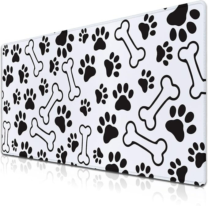 Desktop Mats Laptop Desk Mat Gaming Mouse Pad Extra Large Mouse Pads Computer Mats Office Pad Waterproof Non-Slip Rubber Base 35.4 X 15.7 for Game Office, Dogs Paws and Bones