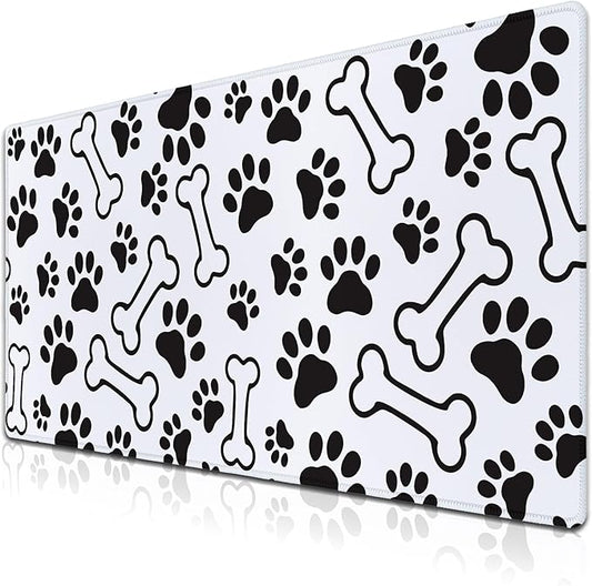 Desktop Mats Laptop Desk Mat Gaming Mouse Pad Extra Large Mouse Pads Computer Mats Office Pad Waterproof Non-Slip Rubber Base 35.4 X 15.7 for Game Office, Dogs Paws and Bones