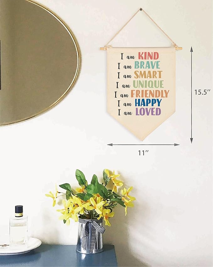 Banner Flag Sign Pennant Poster Wall Decor Gift for Classroom Nursery Baby Room Playroom Reading Room Bedroom Door Above Crib Boy Girl Kids-Baby,Shower,Birthday Christmas Gift-I Am Kind I Am Brave