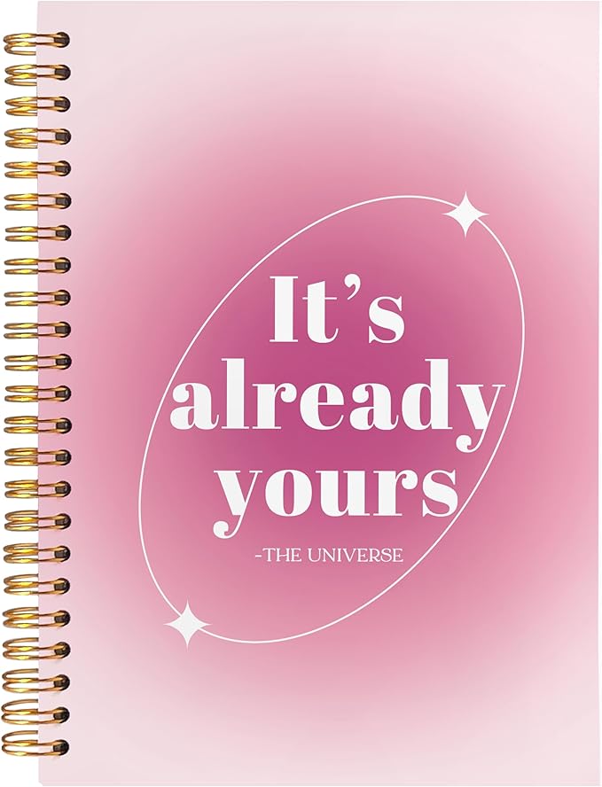 BearCake Preppy Pink Aura Notebook Journal, It's Already Yours Inspirational Notebook, Pink Office Supplies Aesthetic Desk Accessories for Women, Hardcover Spiral Notebook 5.5x8.3