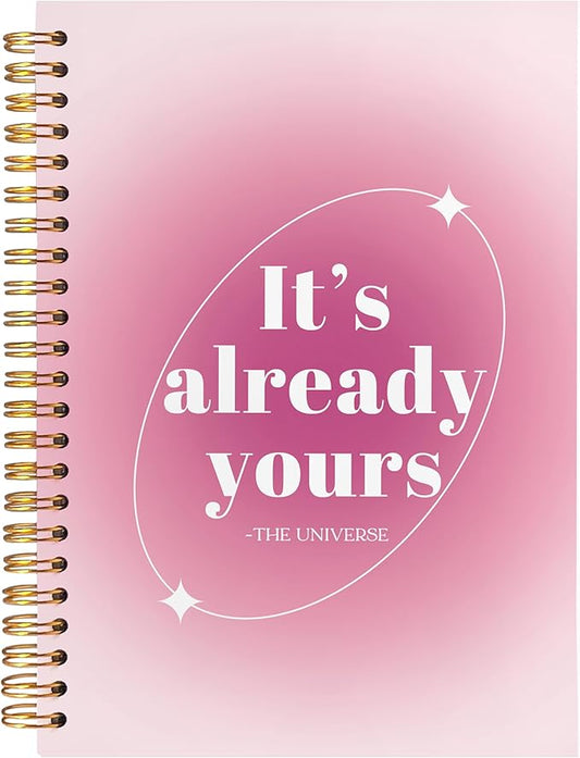 BearCake Preppy Pink Aura Notebook Journal, It's Already Yours Inspirational Notebook, Pink Office Supplies Aesthetic Desk Accessories for Women, Hardcover Spiral Notebook 5.5x8.3