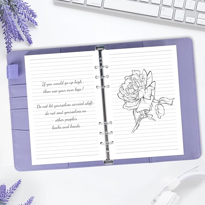 A5 Refill Paper Planner Inserts, 6-Hole Loose Leaf Paper, College Ruled Loose Leaf with Binder Dividers, Punched Notebook Refills for 6-Ring Refillable Binder, 240 Pages, White