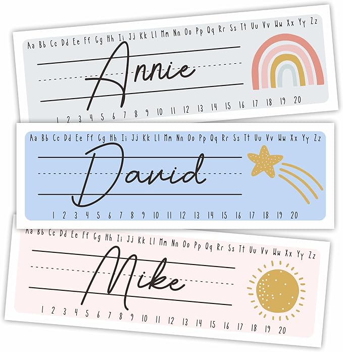 Self-Adhesive Student Name Tags -Boho Patterns Name Plate Stickers with Alphabet & Number for Teens -Funny Multipurpose Name Label Favors & Supplies for Classroom Desks Bulletin Boards School -A02