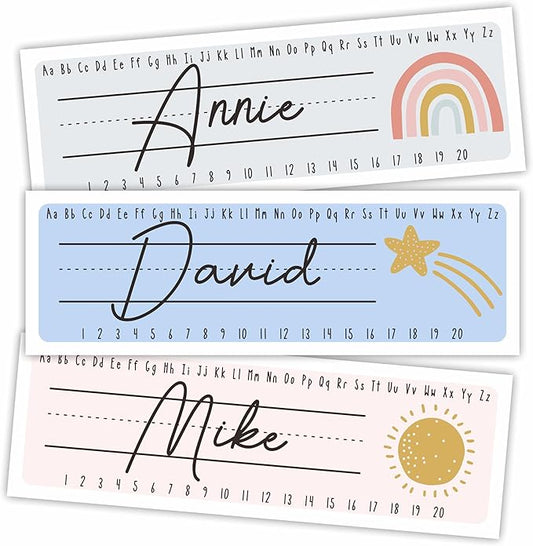 Self-Adhesive Student Name Tags -Boho Patterns Name Plate Stickers with Alphabet & Number for Teens -Funny Multipurpose Name Label Favors & Supplies for Classroom Desks Bulletin Boards School -A02