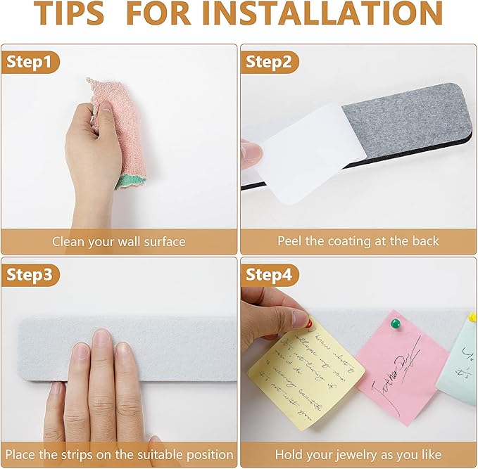 5 Pack Felt Pin Board Bar Strips Bulletin Board for Bedrooms Offices Home Wall Decoration, Notice Board Self Adhesive Cork Board with 35 Push Pins for Paste Notes, Photos, Schedules (White)