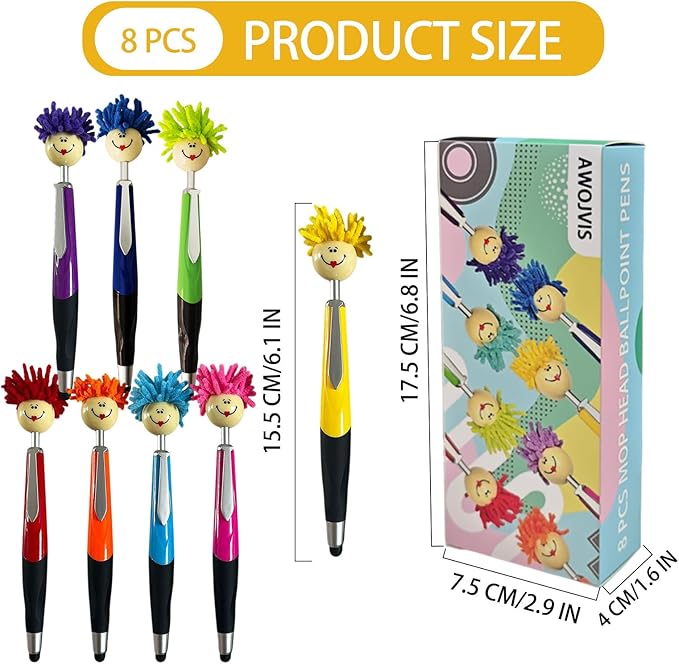 Pens,ballpoint pen,8pcs Mop Head Ballpoint Pens, Funny Mophea Topper Pen with Plush Hair Writing Click Pen Portable Cute Cartoon Multi-function Signing Pens Decor Gift for Office Home Adultes