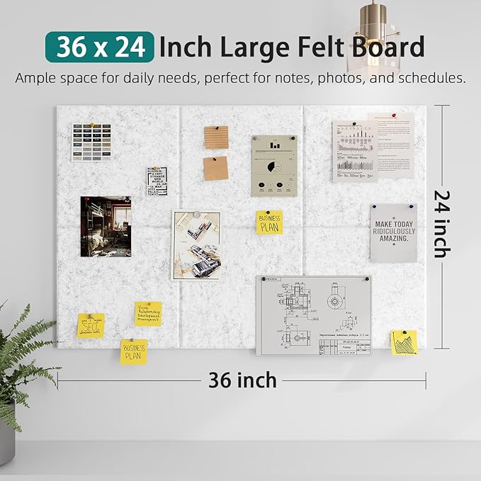 Felt Cork Board for Wall: Extra Large Bulletin Board for Office - 0.5 Inch Thick Corkboard Tiles 6 PCS Grey Pin Board Squares Adhesive