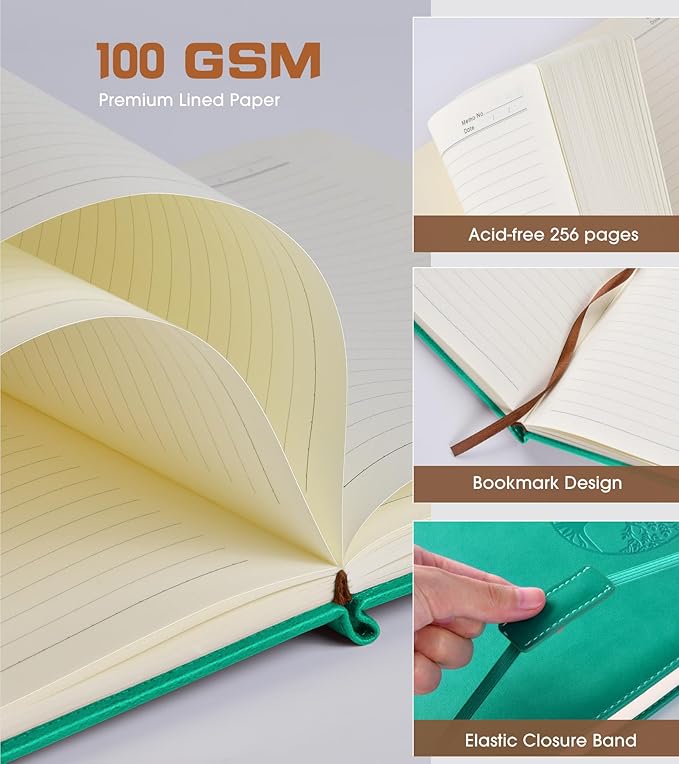 Lined Journal Notebook for Women Men,256 Pages B5 Large Hardcover Leather Journals for Writing,Travel,Business,Work & School,College Ruled Notebooks for Note Taking,Diary Notepad 7.8"×10.2"