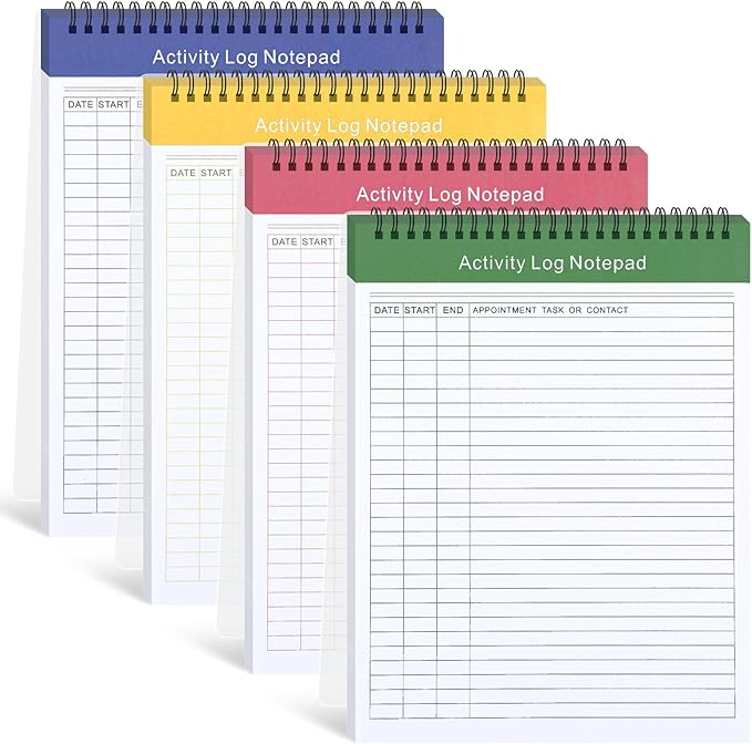 Kisston 4 Pcs Activity Log Notepad Daily Activity Log Book 8.5 x 11 Inches Daily To Do List Notebook Planning Pad Spiral Bound Log Book for Work Boosting Productivity(Fresh Color,Activity)