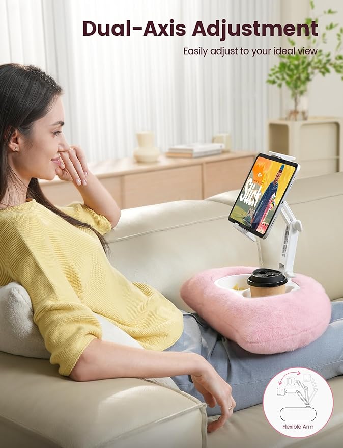 Lamicall Tablet Pillow Stand Holder - [Food-Grade Bowl][Soft & Fluffy] iPad Stand w/Adjustable Arm, Kindle Accessories for Reading in Bed, Lap iPad Holder Gifts for 4.7-13" Tablet, E-Reader, iPhone