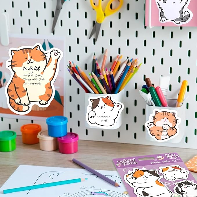 Cute Cat Shaped Sticky Notes Set - 6 Kawaii Animal Memo Note Pads with Cartoon Cats Design - 360 Sheets Themed Stationery Notepad for School, Office Supplies, Gifts for Cat Lovers