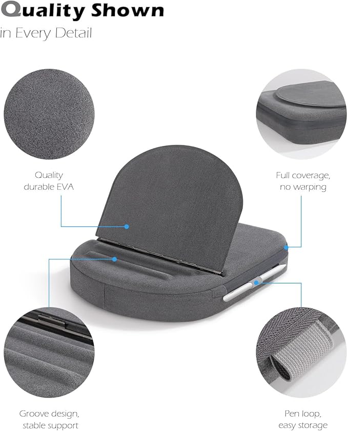 MoKo New Tablet Pillow Stand - Adjustable Viewing Angles Design, Tablet Pillow Holder for Lap/Bed/Desk, with Stylus Pen Holder, Compatible with iPad Pro 11/10.9/10.2 Up to 11", Phone, Book, Gray