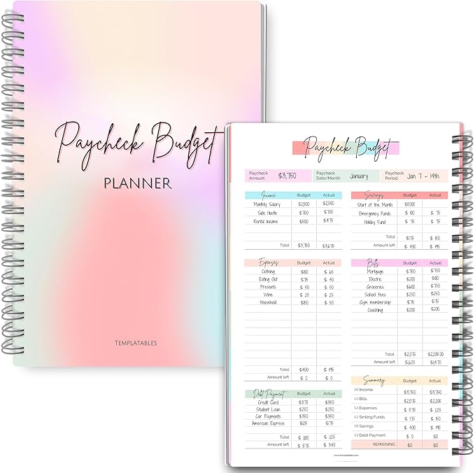 Paycheck Budget Planner - Undated Financial Organizer for Weekly, Bi-Weekly, and Monthly Budgeting and Expense Tracking | A5 Rainbow